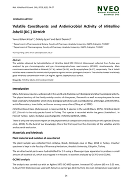 Volatile Constituents and Antimicrobial Activity of Hirtellina Lobelii (DC.) Dittrich