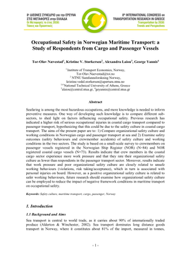 Occupational Safety in Norwegian Maritime Transport: a Study of Respondents from Cargo and Passenger Vessels