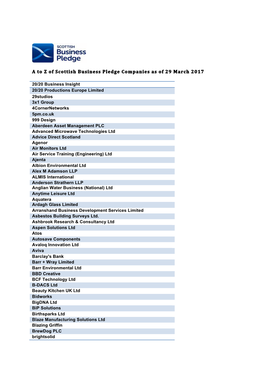 A to Z of Scottish Business Pledge Companies As of 29 March 2017