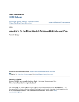 Americans on the Move: Grade 5 American History Lesson Plan