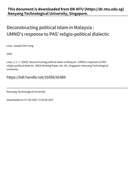 Deconstructing Political Islam in Malaysia : UMNO's Response to PAS' Religio‑Political Dialectic