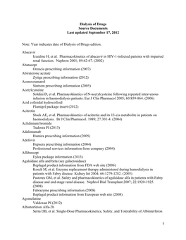 Dialysis of Drugs Source Documents Last Updated September 17, 2012