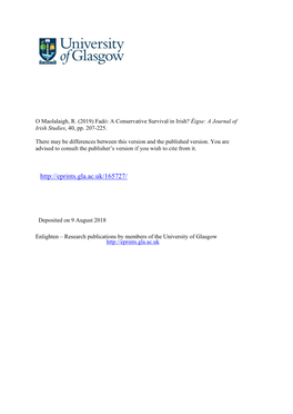 O Maolalaigh, R. (2019) Fadó: a Conservative Survival in Irish? Éigse: a Journal of Irish Studies, 40, Pp