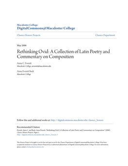Rethinking Ovid: a Collection of Latin Poetry and Commentary on Composition Anna C