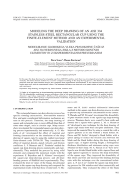 Modeling the Deep Drawing of an Aisi 304 Stainless-Steel Rectangular Cup Using the Finite-Element Method and an Experimental