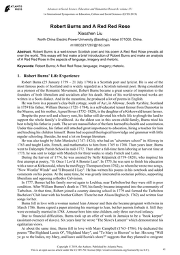 Robert Burns and a Red Red Rose Xiaozhen Liu North China Electric Power University (Baoding), Hebei 071000, China