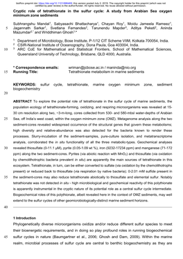 Cryptic Role of Tetrathionate in the Sulfur Cycle: a Study from Arabian Sea Oxygen Minimum Zone Sediments