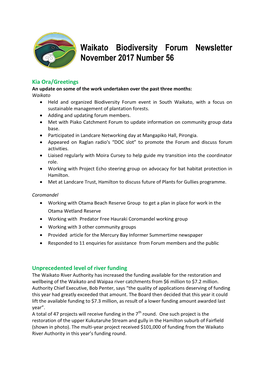 Waikato Biodiversity Forum Newsletter November 2017 Number 56