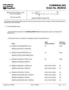 BRAZEAU RIVER Field Wherein Production May Be Commingled in the Wellbore, And