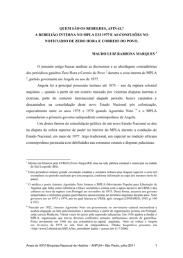 A Rebelião Interna No Mpla Em 1977 E As Confusões No Noticiário De Zero Hora E Correio Do Povo