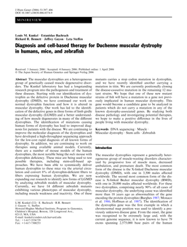 Diagnosis and Cell-Based Therapy for Duchenne Muscular Dystrophy in Humans, Mice, and Zebraﬁsh