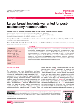 Larger Breast Implants Warranted for Post- Mastectomy Reconstruction