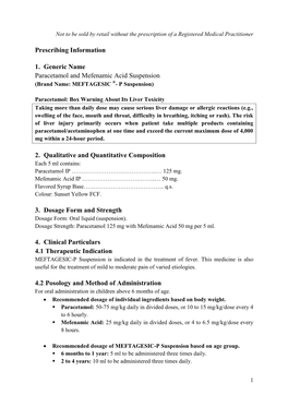 Prescribing Information 1. Generic Name Paracetamol and Mefenamic