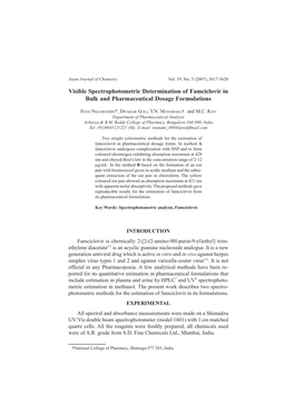 Visible Spectrophotometric Determination of Famciclovir in Bulk and Pharmaceutical Dosage Formulations