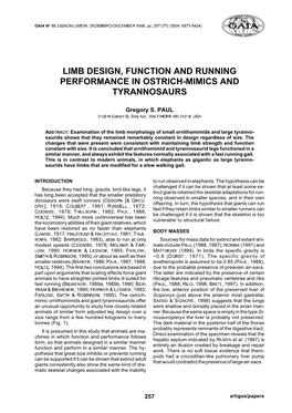 Limb Design, Function and Running Performance in Ostrich-Mimics and Tyrannosaurs