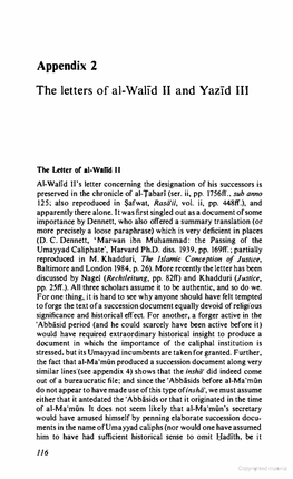 Appendix 2 the Letters of Al-Walid II and Yazld