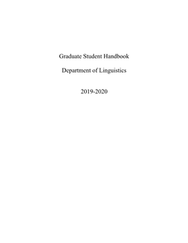 Graduate Student Handbook Department of Linguistics 2019-2020