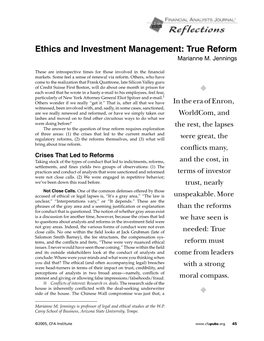 Ethics and Investment Management: True Reform Marianne M