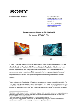 'Ready for Playstation®5' for Current BRAVIA™