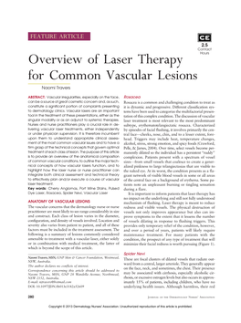 Overview of Laser Therapy for Common Vascular Lesions Naomi Travers