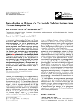 Immobilization on Chitosan of a Thermophilic Trehalose Synthase from Thermus Thermophilus HJ6