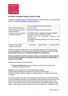 External Examiner Annual Report Form