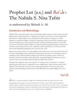 Prophet Lut (A.S.) and Bal لﺑ : the Nahida S. Nisa Tafsir