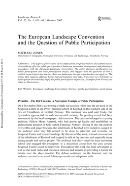 The European Landscape Convention and the Question of Public Participation