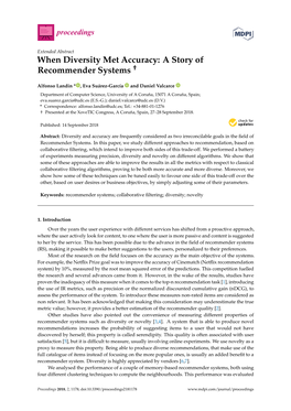 When Diversity Met Accuracy: a Story of Recommender Systems †