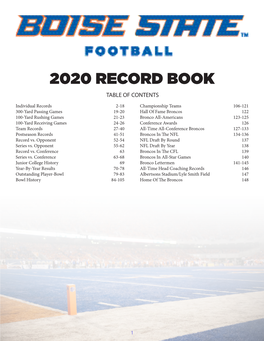 2020 Record Book Table of Contents