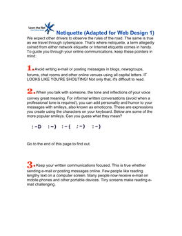 Netiquette (Adapted for Web Design 1) We Expect Other Drivers to Observe the Rules of the Road