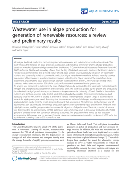 Wastewater Use in Algae Production for Generation of Renewable Resources