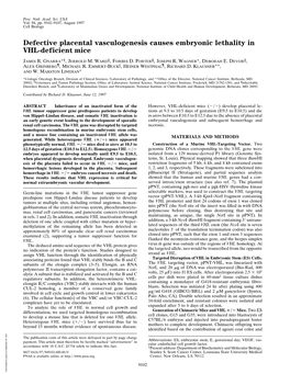 Defective Placental Vasculogenesis Causes Embryonic Lethality in VHL-Deficient Mice