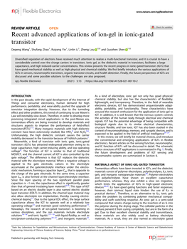 Recent Advanced Applications of Ion-Gel in Ionic-Gated Transistor ✉ ✉ Depeng Wang1, Shufang Zhao1, Ruiyang Yin1, Linlin Li1, Zheng Lou 1 and Guozhen Shen 1