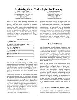 Evaluating Game Technologies for Training Dan Fu, Randy Jensen Elizabeth Hinkelman Stottler Henke Associates, Inc