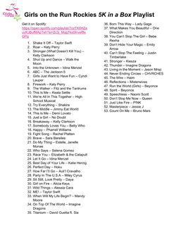 Girls on the Run Rockies 5K in a Box Playlist