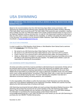 USA Swimming FINA Marathon World Series & Ultra Marathon Series Policy