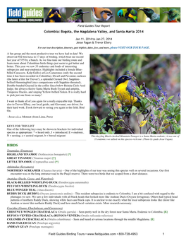 FIELD GUIDES BIRDING TOURS: Colombia: Bogota, the Magdalena