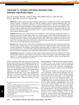 Adenosine A1 Receptor Activation Attenuates Lung Ischemia–Reperfusion Injury