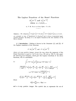 The Laplace Transform of the Bessel Functions <Inlineequation ID=