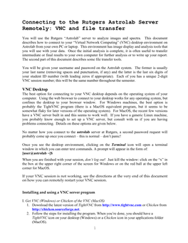 Connecting to the Rutgers Astrolab Server Remotely: VNC and File Transfer