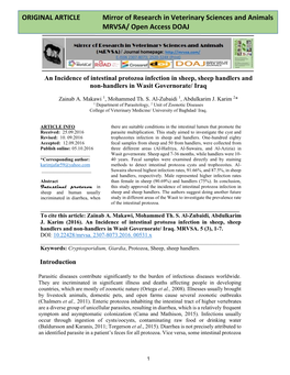 ORIGINAL ARTICLE Mirror of Research in Veterinary Sciences