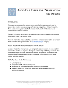 Audio File Types for Preservation and Access