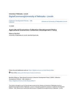 Agricultural Economics Collection Development Policy