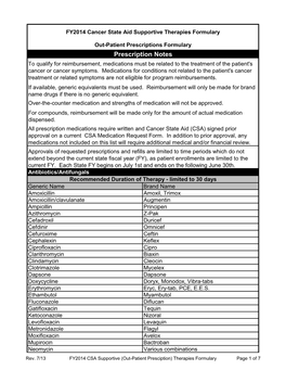 Features CSA Outpatient Prescription Formulary