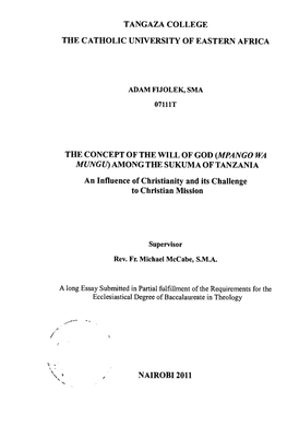 AMONG the SUKUMA of TANZANIA an Influence of Christianity and Its Challenge to Christian Mission