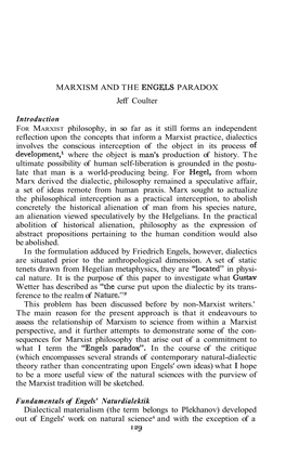 MARXISM and the ENGELS PARADOX Jeff Coulter Introduction