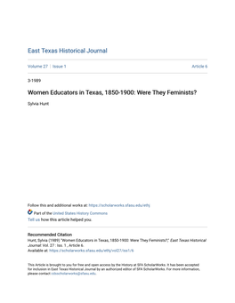 Women Educators in Texas, 1850-1900: Were They Feminists?