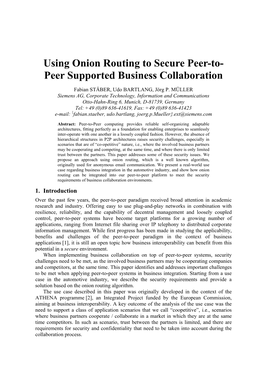 Using Onion Routing to Secure Peer-To-Peer Supported Business