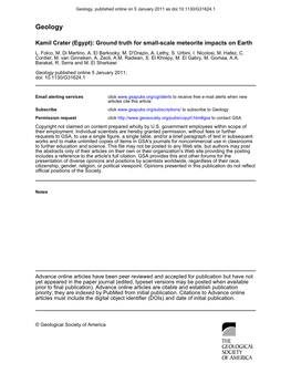 Geology, Published Online on 5 January 2011 As Doi:10.1130/G31624.1